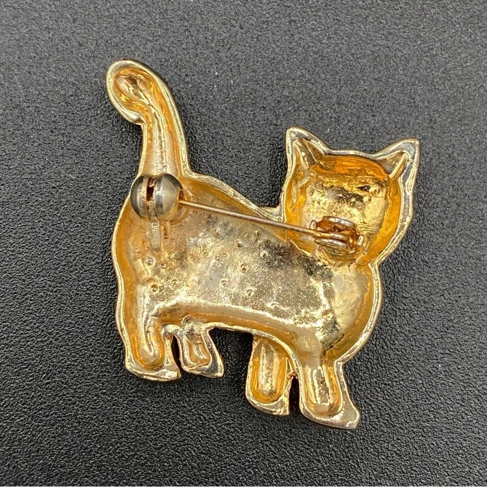Sparkly Vintage Cat Brooch with Encrusted Rhinestones